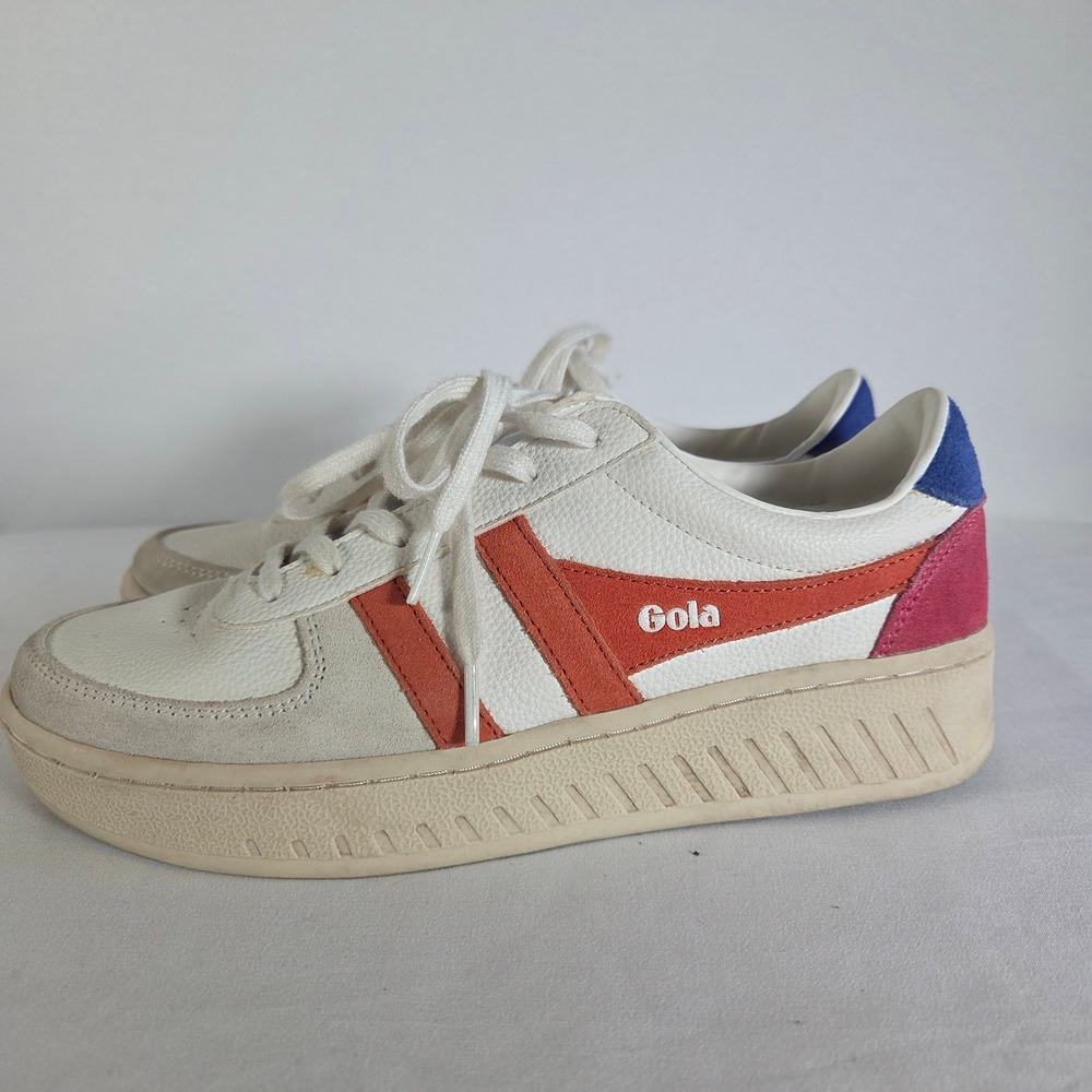 Gola Grandslam Trident Womens Sneakers White Orange Blue CLA415 Size US 8
